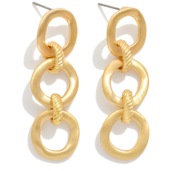 Linked Circle Drop Earrings - Gold