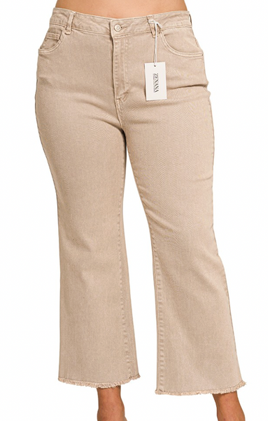 Acid Washed Bootcut Pants - Ash Mocha