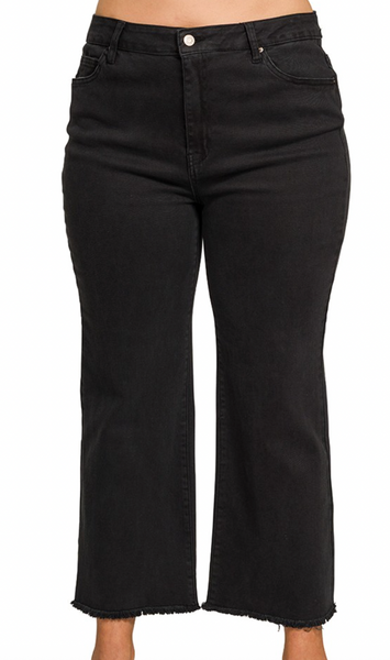 Acid Washed Bootcut Pants - Black