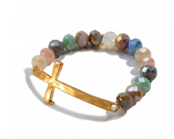 Beaded Cross Stretch Bracelet - Light Multi