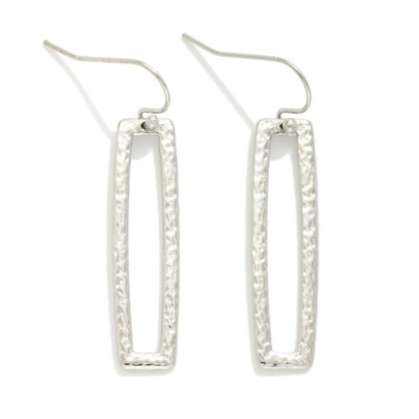 Hammered Metal Rectangle Drop Earrings - Silver