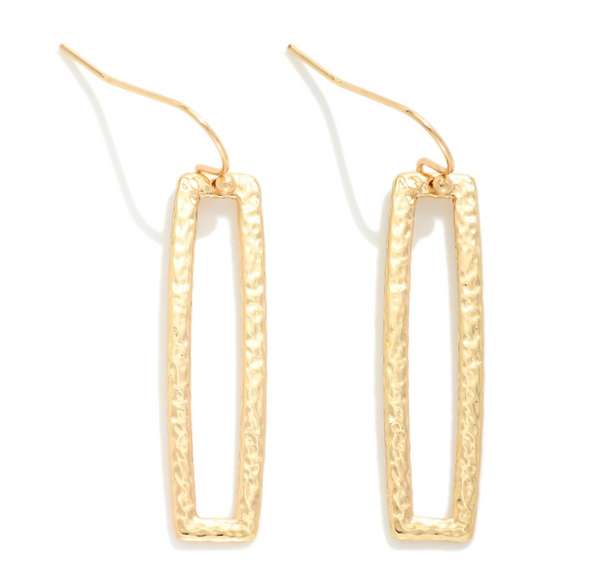 Hammered Metal Rectangle Drop Earrings - Gold