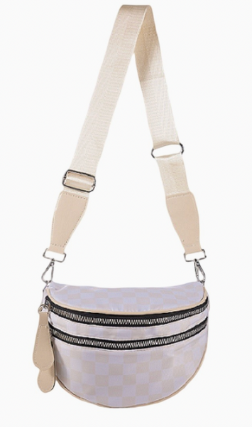 Going Places Crossbody Bag - Beige Checkered