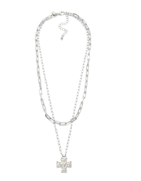Layered Cross Necklace - Silver