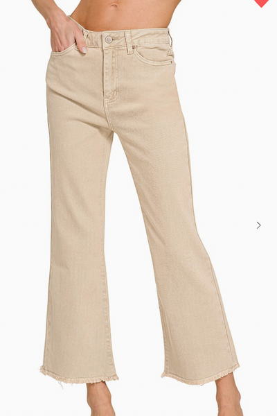 Acid Washed Bootcut Pants - Sand Beige