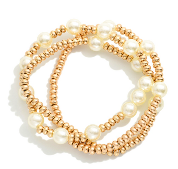 Pearl Trio Bracelet Set - Gold