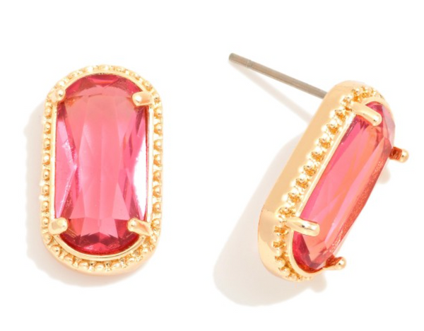 Glass Crystal Post Earrings - Rose