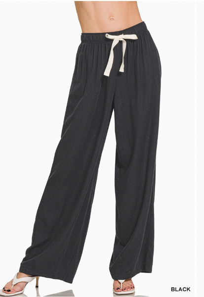 Coastal Breeze Linen Pants - Black