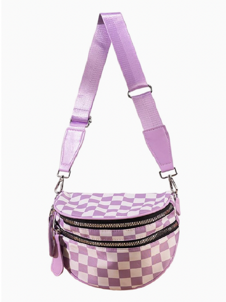 Going Places Crossbody Bag - Purple Checkered