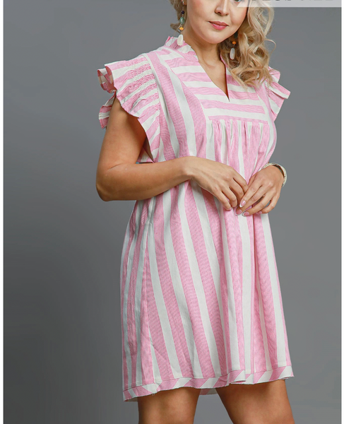 Seaside Stroll Striped Dress - Pink