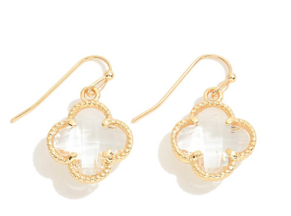 Glass Crystal Clover Drop Earrings - Gold