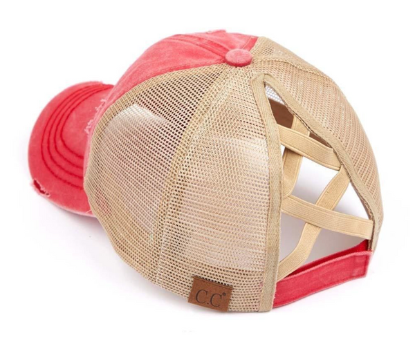 Distressed CC Baseball Cap - Red