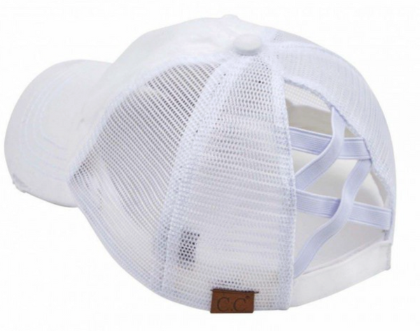 Distressed CC Baseball Cap - White