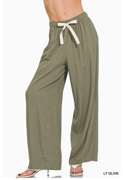Coastal Breeze Linen Pants - Olive