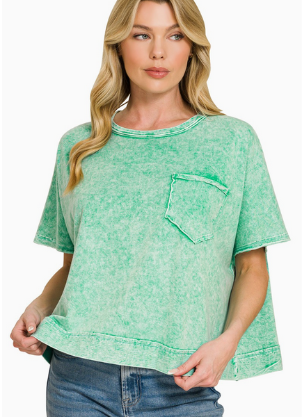 Washed Away Oversized Top - Green