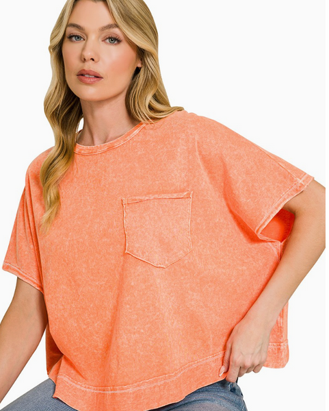 Washed Away Oversized Top - Orange