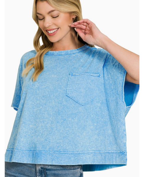 Washed Away Oversized Top - Blue