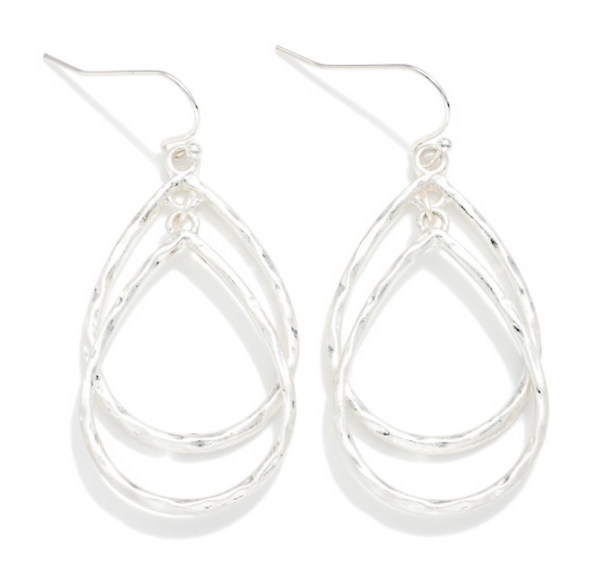 Hammered Harmony Drop Earrings - Silver