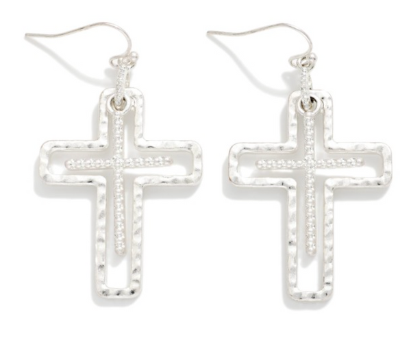 Golden Grace Cross Earrings - Silver