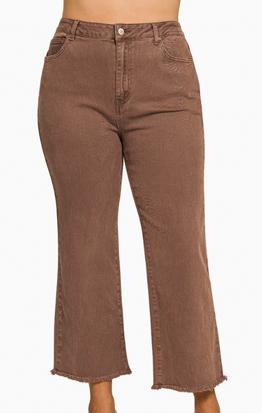 Acid Washed Bootcut Pants - Brown