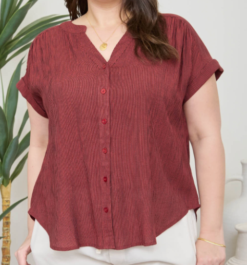 The Perfect Pinstripe Top - Burgundy
