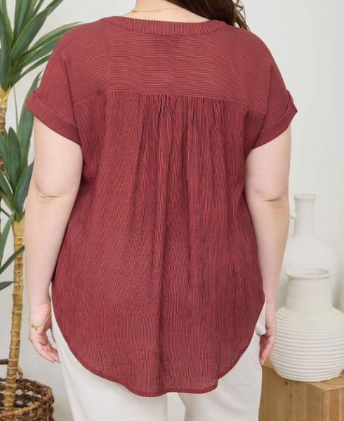 The Perfect Pinstripe Top - Burgundy