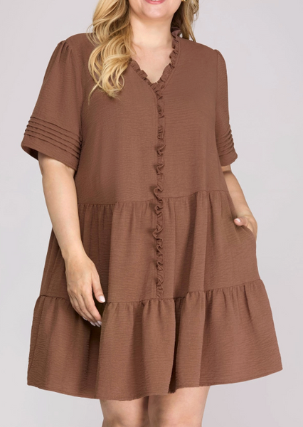 Pretty Pleats Mini Dress - Mocha