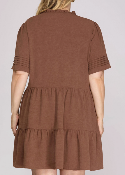 Pretty Pleats Mini Dress - Mocha
