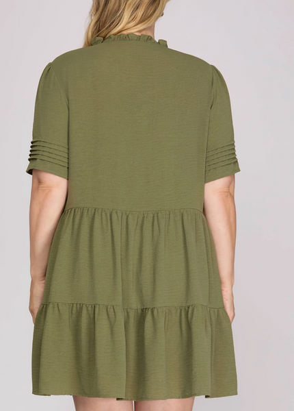 Pretty Pleats Mini Dress - Olive
