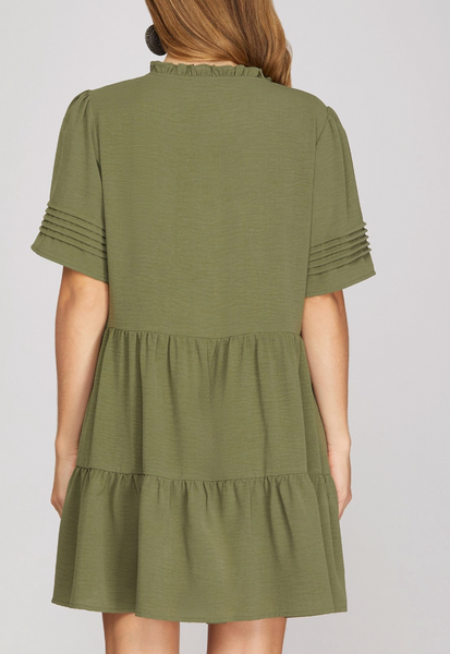 Pretty Pleats Mini Dress - Olive