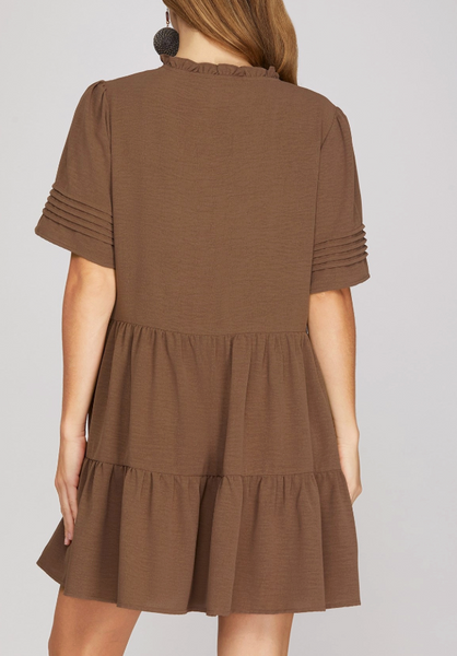 Pretty Pleats Mini Dress - Mocha