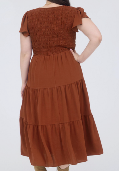 Flirty Flutter Dress - Rust