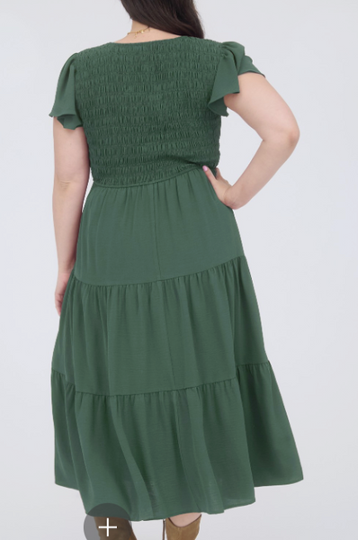 Flirty Flutter Dress - Pine