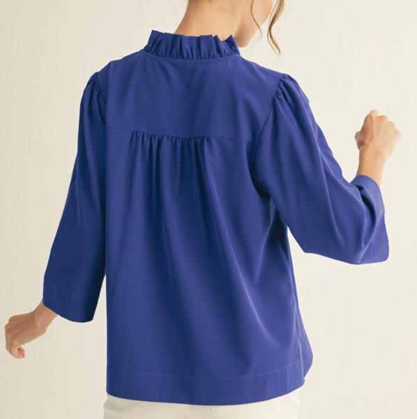 Ruffled Romance Blouse - Royal Blue