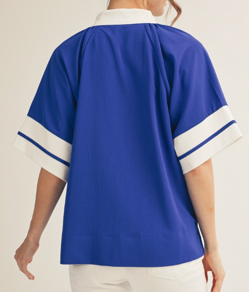 Sweet Contrast Blouse - Royal Blue