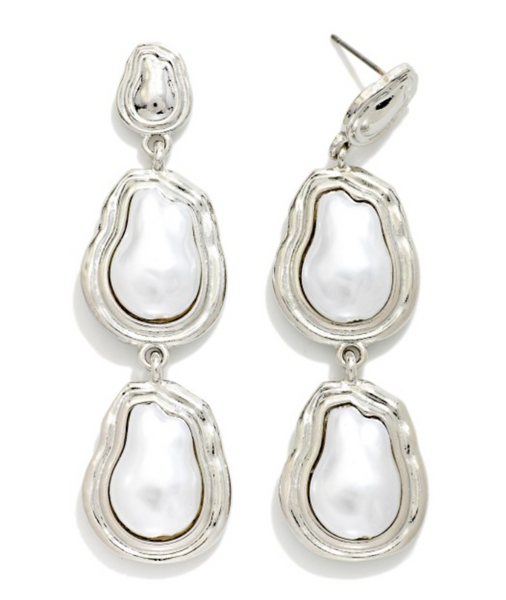 Pearl Charm Drop Earrings - Silver