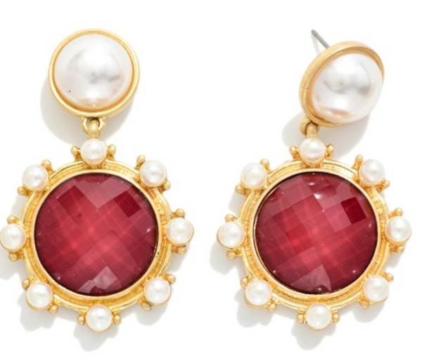 Daisy Drop Earrings - Maroon