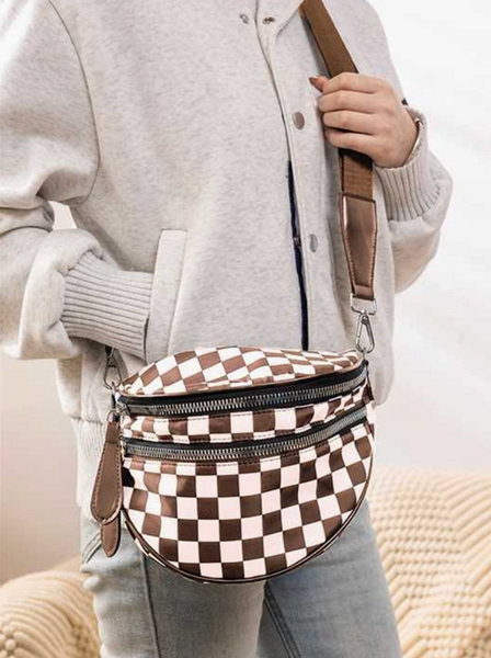 Going Places Crossbody Bag - Brown Checkered