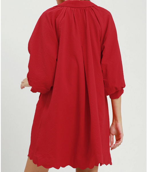 Scalloped Detail Dress - Red