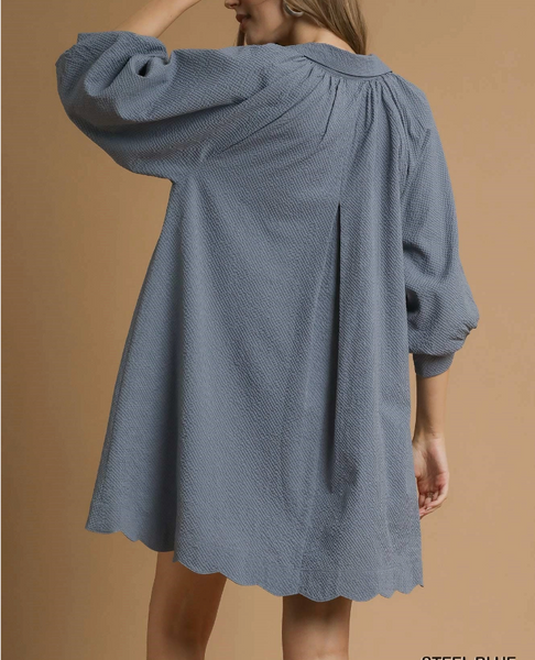 Scalloped Detail Dress - Steel Blue