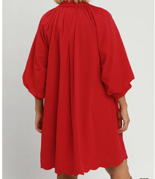 Scalloped Detail Dress - Red