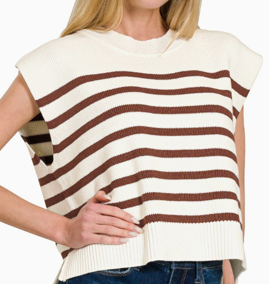 Won Me Over Striped Sweater - Brown