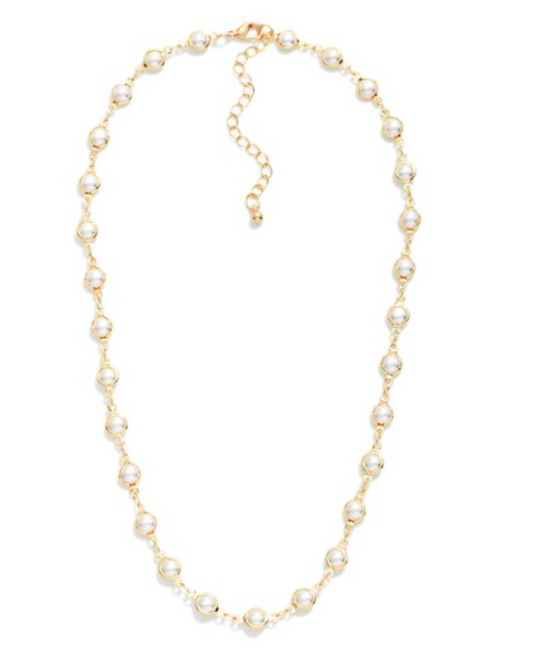 Simple Pearl Link Necklace - Gold
