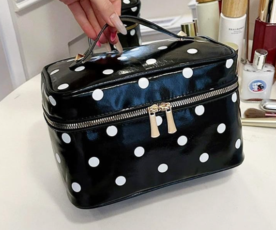 Polka Dot Cosmetic Case - Black