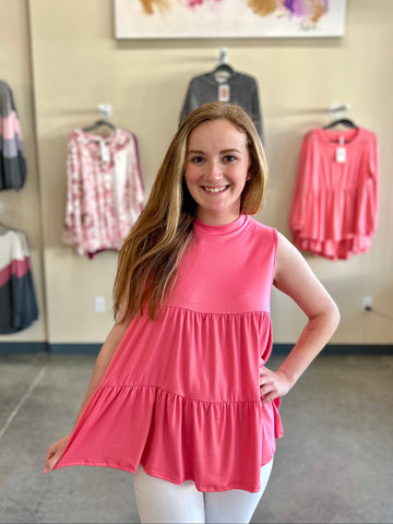 Solid Tiered Tank - Pink