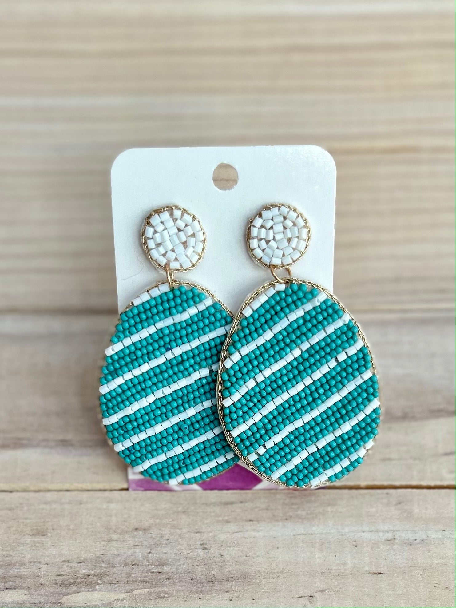 Easter Egg Beaded Earrings - Teal