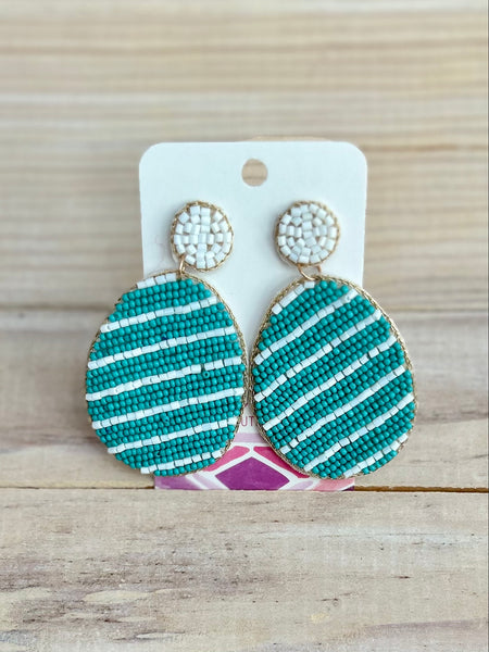 Easter Egg Beaded Earrings - Teal