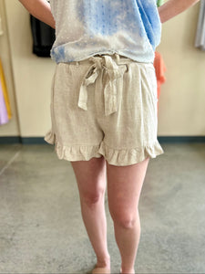 Linen Ruffle Shorts - Cream