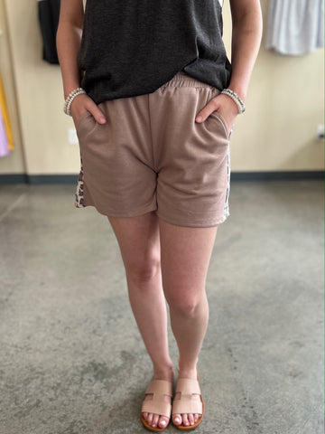 Leopard Colorblock Shorts - Latte